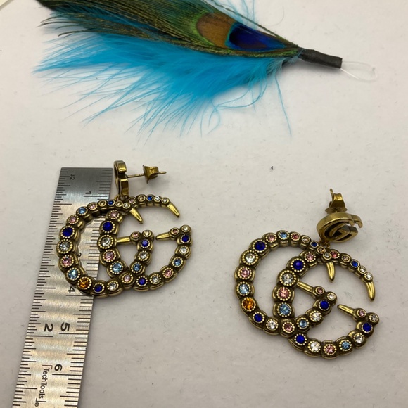 Gold GG Marmont Colorful Crystals Dangle Earrings - Picture 6 of 9